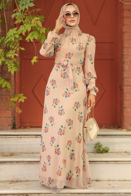  Beige Modest Dress 27935BEJ