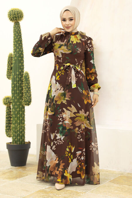  Brown Hijab Turkish Dress 27942KH