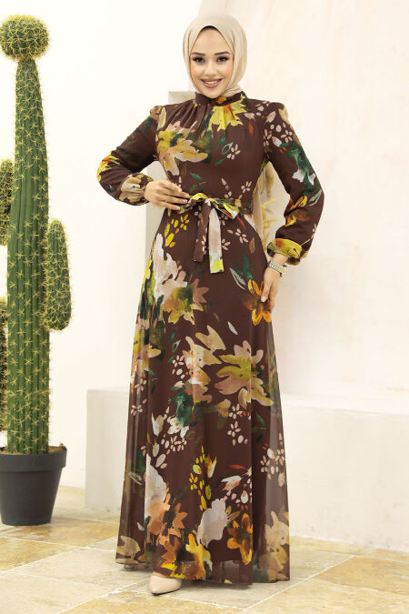  Brown Hijab Turkish Dress 27942KH