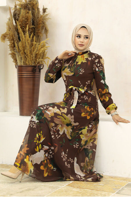  Brown Hijab Turkish Dress 27942KH