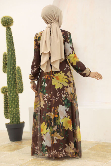  Brown Hijab Turkish Dress 27942KH