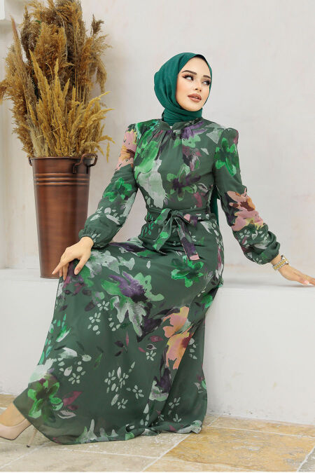  Khaki Hijab Turkish Dress 27942HK