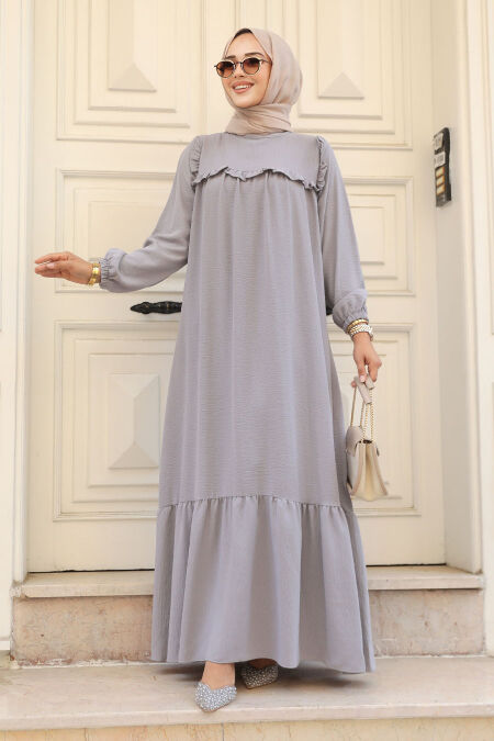 Grey Hijab Dress 7681GR