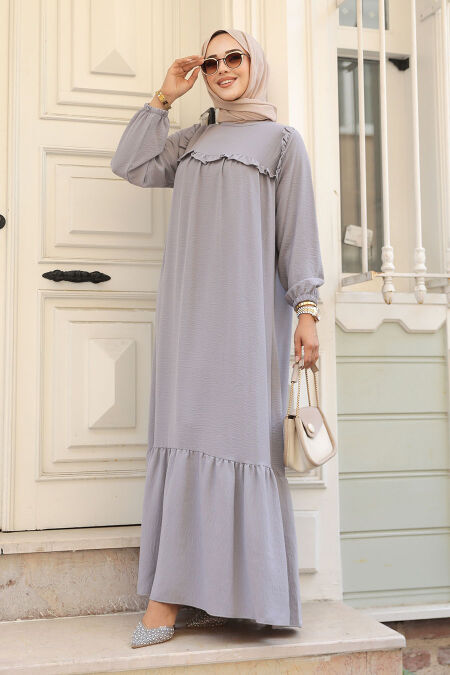 Grey Hijab Dress 7681GR