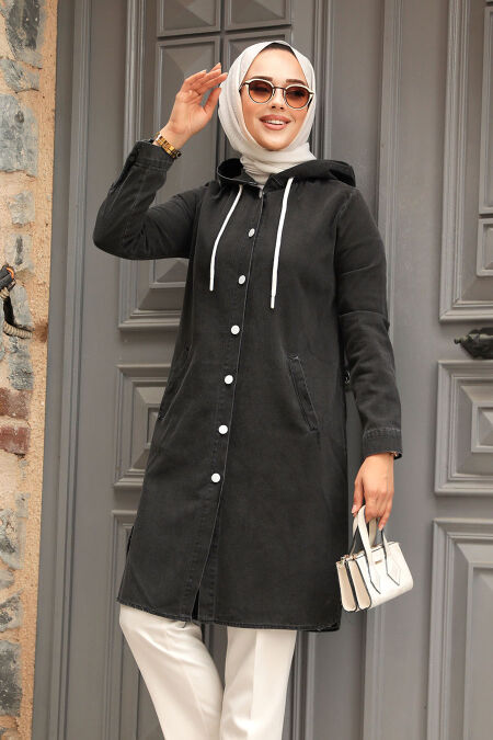 Modest Black Denim Coat 19117S